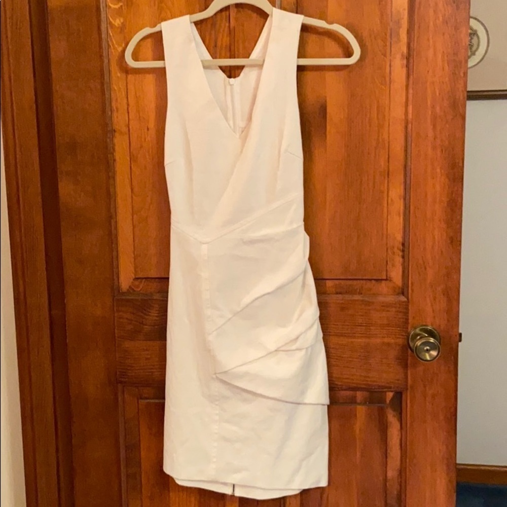 Yigel Azroel Ivory Sleeveless Double V-Neck Dress Asymmetrical Soft Drape Size 4